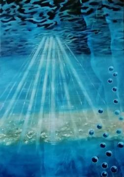 Pod vodo (Akril-platno 70x50 - 2023) Irena Gorenc